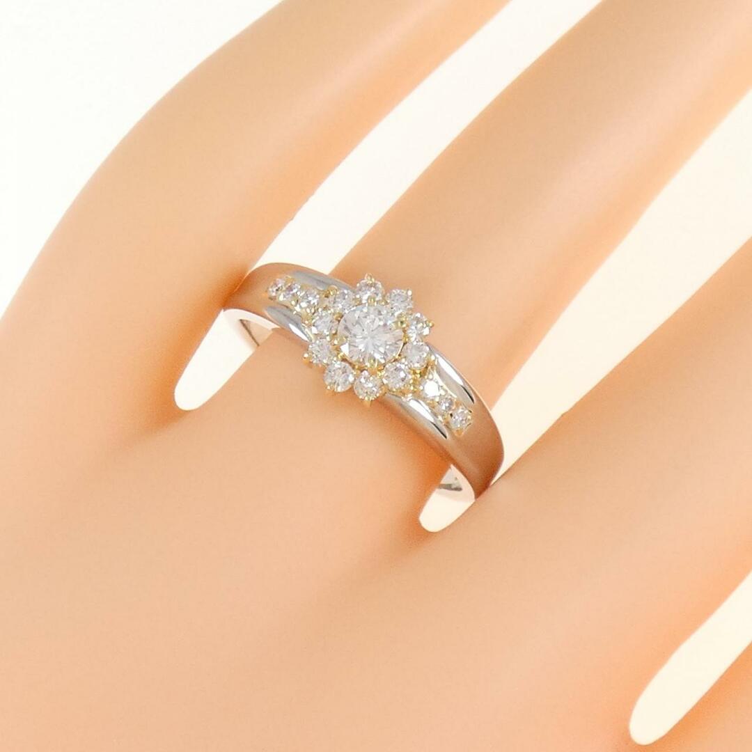 PT/K18YG フラワー ダイヤモンド リング 0.24CT レディースのアクセサリー(リング(指輪))の商品写真