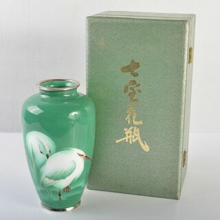 七宝焼　美術七宝焼　鳥文　花瓶　M　R7097(金属工芸)