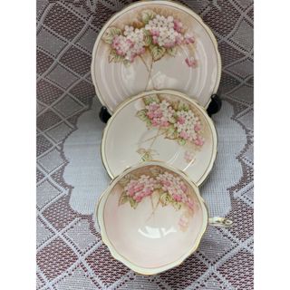 ロイヤルドルトン(Royal Doulton)の希少美品　パラゴン　ピンクカットリオ　紫陽花のティーカップ＆ソーサーとプレート (食器)