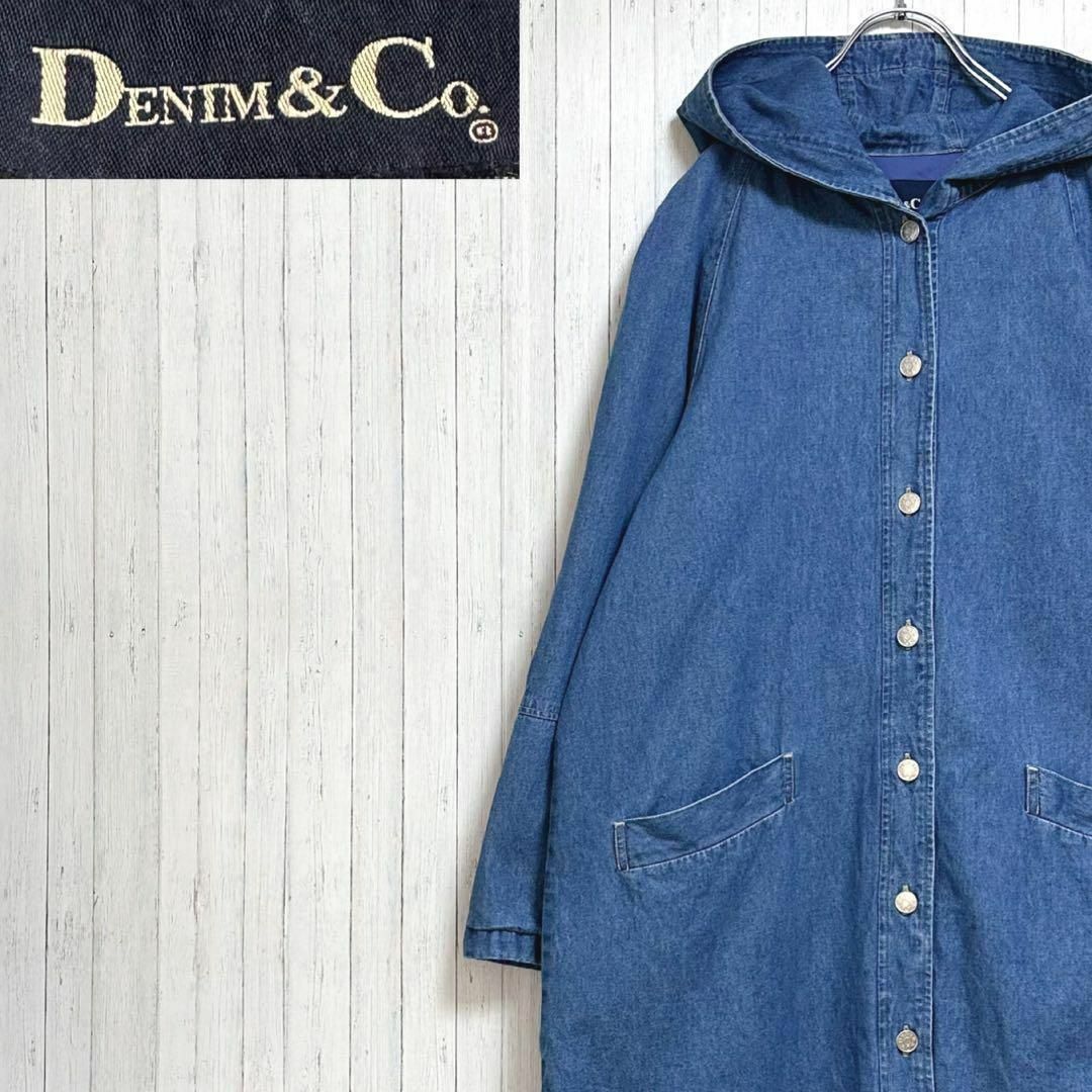 Denim & Co.　デニムジャケット　ロング　フーディー　古着女子　M レディースのジャケット/アウター(ブルゾン)の商品写真