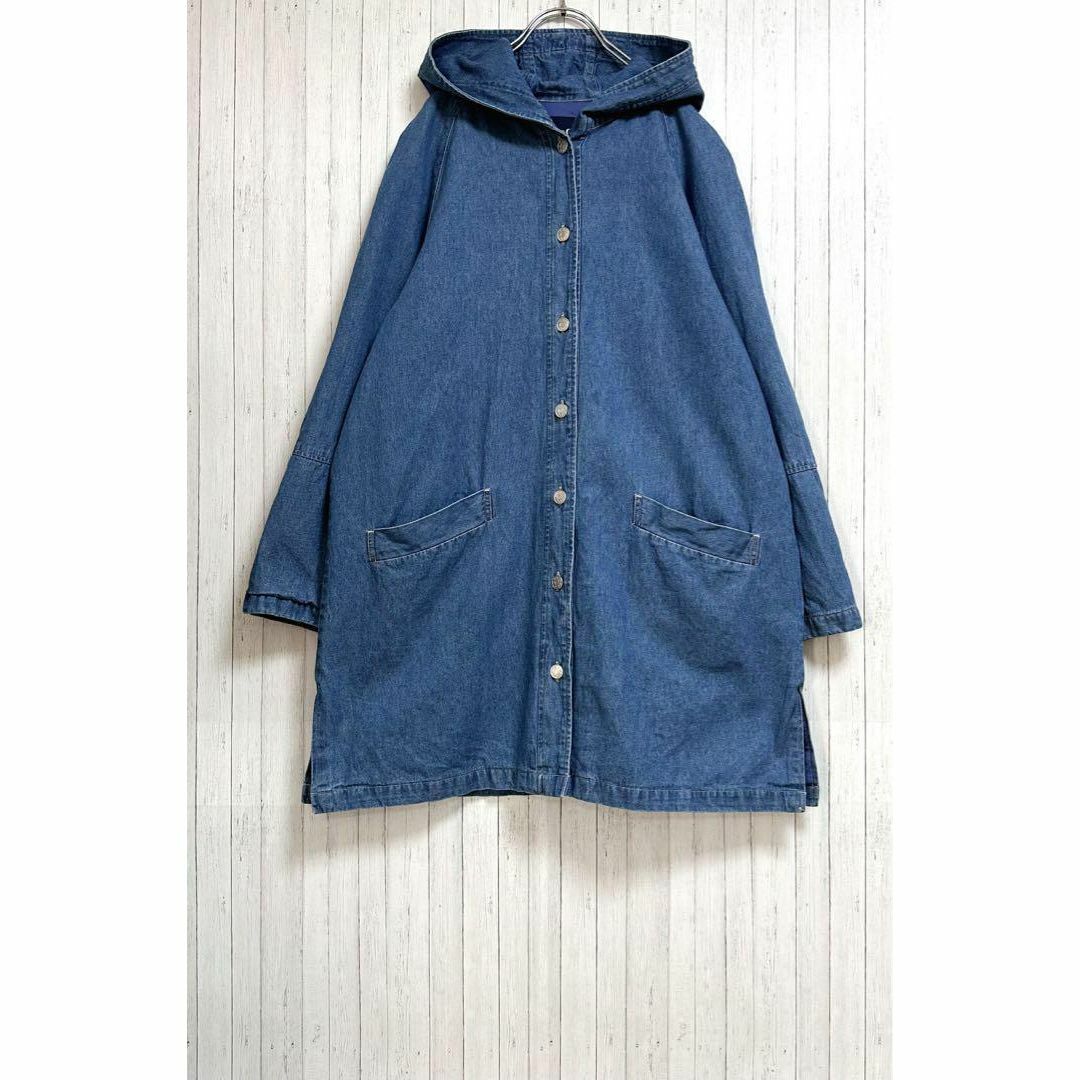 Denim & Co.　デニムジャケット　ロング　フーディー　古着女子　M レディースのジャケット/アウター(ブルゾン)の商品写真