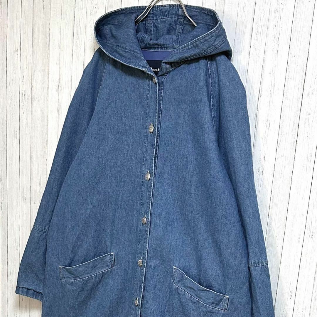 Denim & Co.　デニムジャケット　ロング　フーディー　古着女子　M レディースのジャケット/アウター(ブルゾン)の商品写真