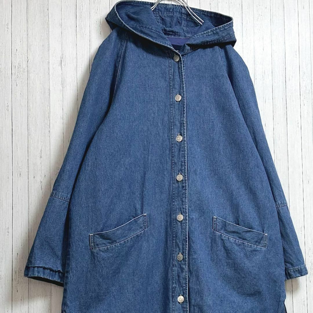 Denim & Co.　デニムジャケット　ロング　フーディー　古着女子　M レディースのジャケット/アウター(ブルゾン)の商品写真