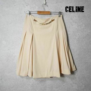 celine - 良品 CELINE トリオンフ チェーン ボックスプリーツ 膝丈 フレアスカート