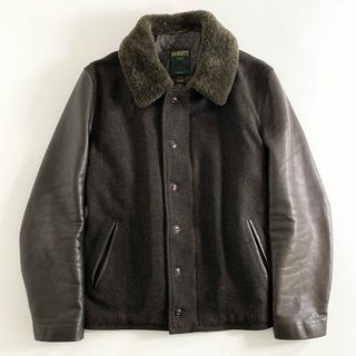 ショット(schott)の74d16 USA製 schott ショット 袖レザースタジャン スタジアムジャケット ブルゾン アウター 襟ムートン 7524 サイズXL カーキ ブラウン メンズ(その他)