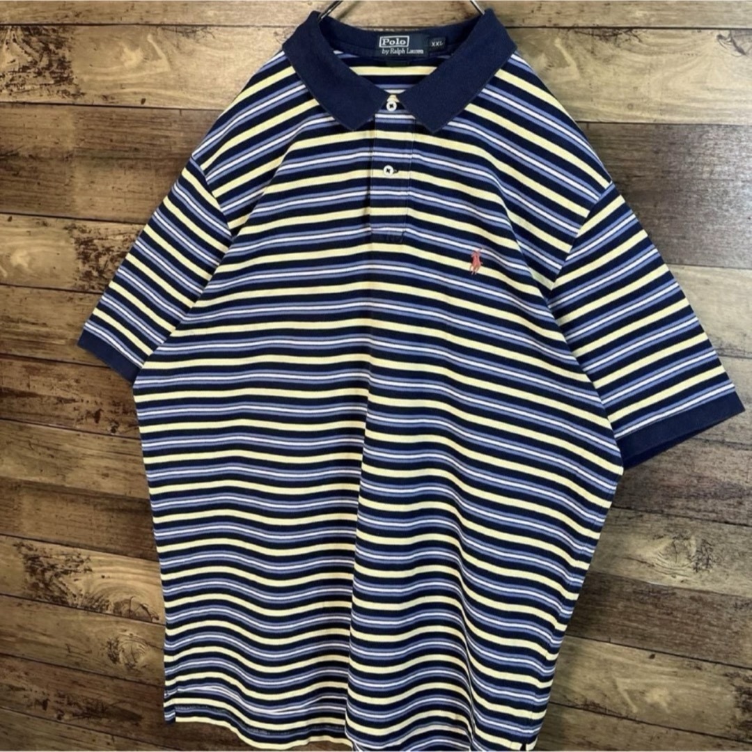 POLO RALPH LAUREN(ポロラルフローレン)の6333ポロラルフローレン　襟切替ポロシャツ　半袖　刺繍ロゴ　ボーダー　2XL メンズのトップス(ポロシャツ)の商品写真