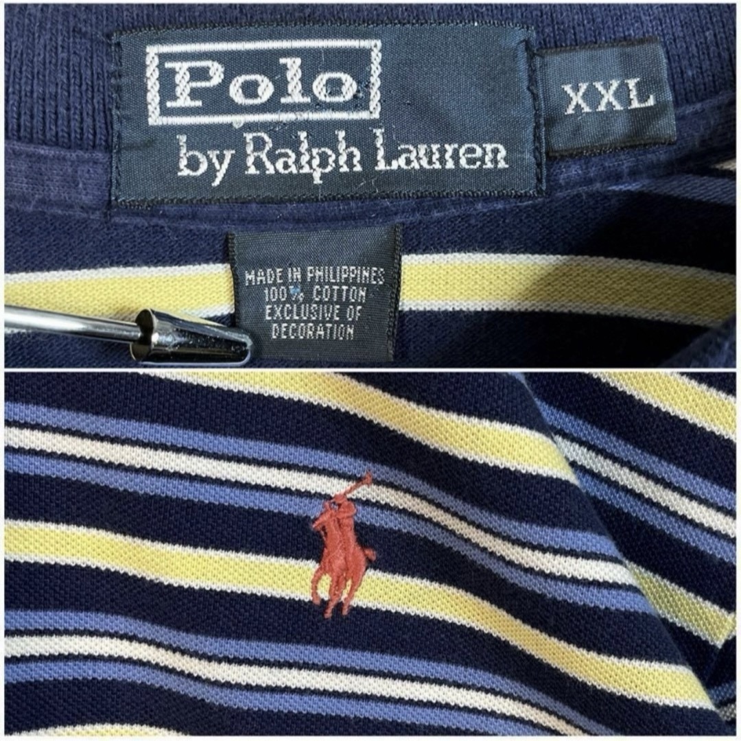 POLO RALPH LAUREN(ポロラルフローレン)の6333ポロラルフローレン　襟切替ポロシャツ　半袖　刺繍ロゴ　ボーダー　2XL メンズのトップス(ポロシャツ)の商品写真