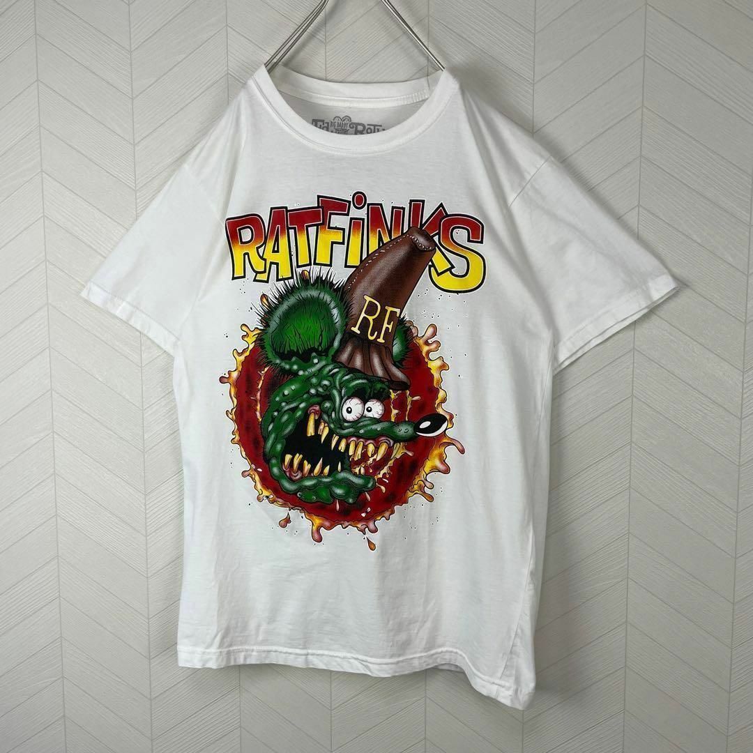 RATFINK ラットフィンク Tシャツ 半袖 キャラ ネズミ 両面プリント 白 メンズのトップス(Tシャツ/カットソー(半袖/袖なし))の商品写真