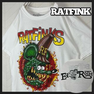 RATFINK ラットフィンク Tシャツ 半袖 キャラ ネズミ 両面プリント 白(Tシャツ/カットソー(半袖/袖なし))