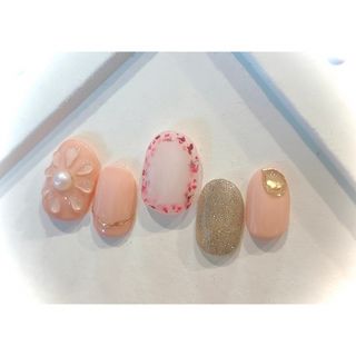 オーダーネイルチップ 春ネイル フラワーネイル ニュアンス(ネイルチップ)