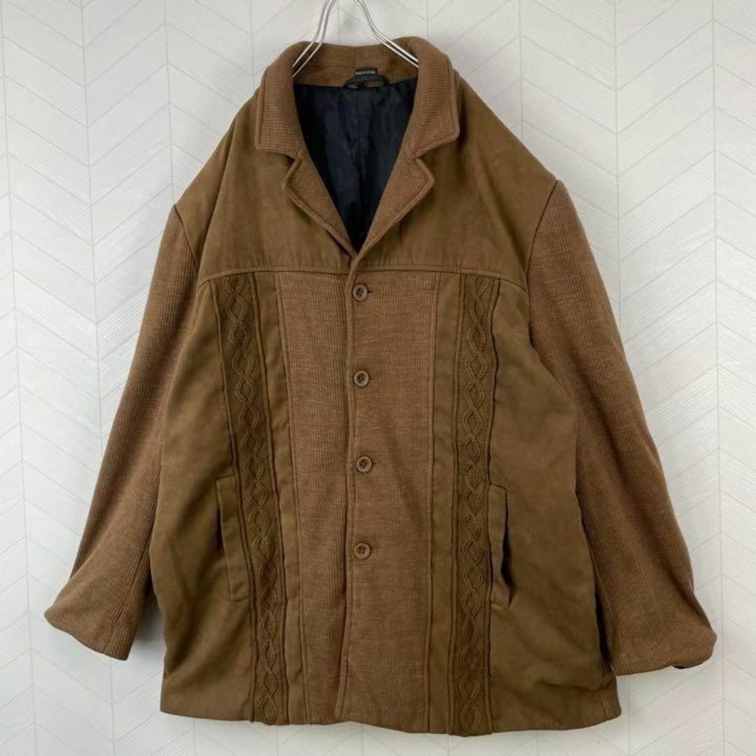 USA古着 テーラードジャケット 異素材切替え ニット スウェード調 ベージュ メンズのジャケット/アウター(テーラードジャケット)の商品写真