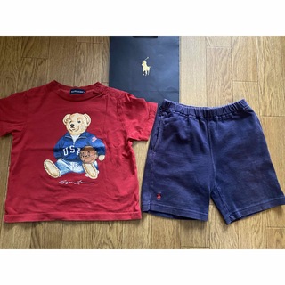 Ralph Lauren - 赤ラルフローレンベアーTシャツ紺パンツポニー刺繍ネイビー上下2枚セット90