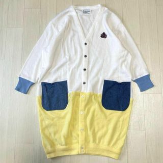 IZOD ロングカーディガン ロゴ刺繍 大きいサイズ 異素材 USA製 XL(カーディガン)