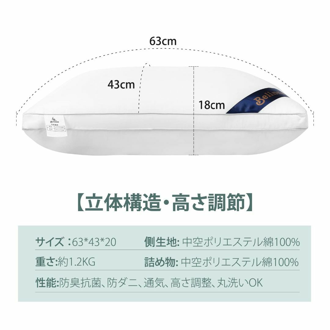 【色: ホワイト】枕 Belinna 枕 首が痛くならない 人気 枕カバー 低反 インテリア/住まい/日用品の寝具(枕)の商品写真