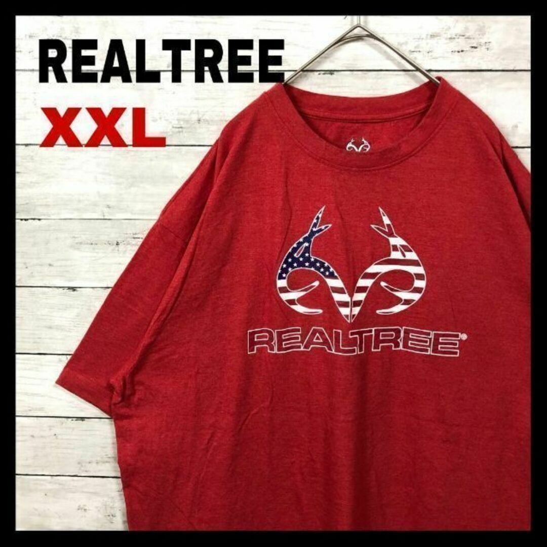 f20 US古着　REALTREE　半袖Tシャツ　フロントロゴ　アメリカ国旗 メンズのトップス(Tシャツ/カットソー(半袖/袖なし))の商品写真