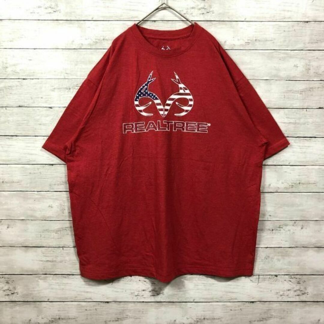 f20 US古着　REALTREE　半袖Tシャツ　フロントロゴ　アメリカ国旗 メンズのトップス(Tシャツ/カットソー(半袖/袖なし))の商品写真