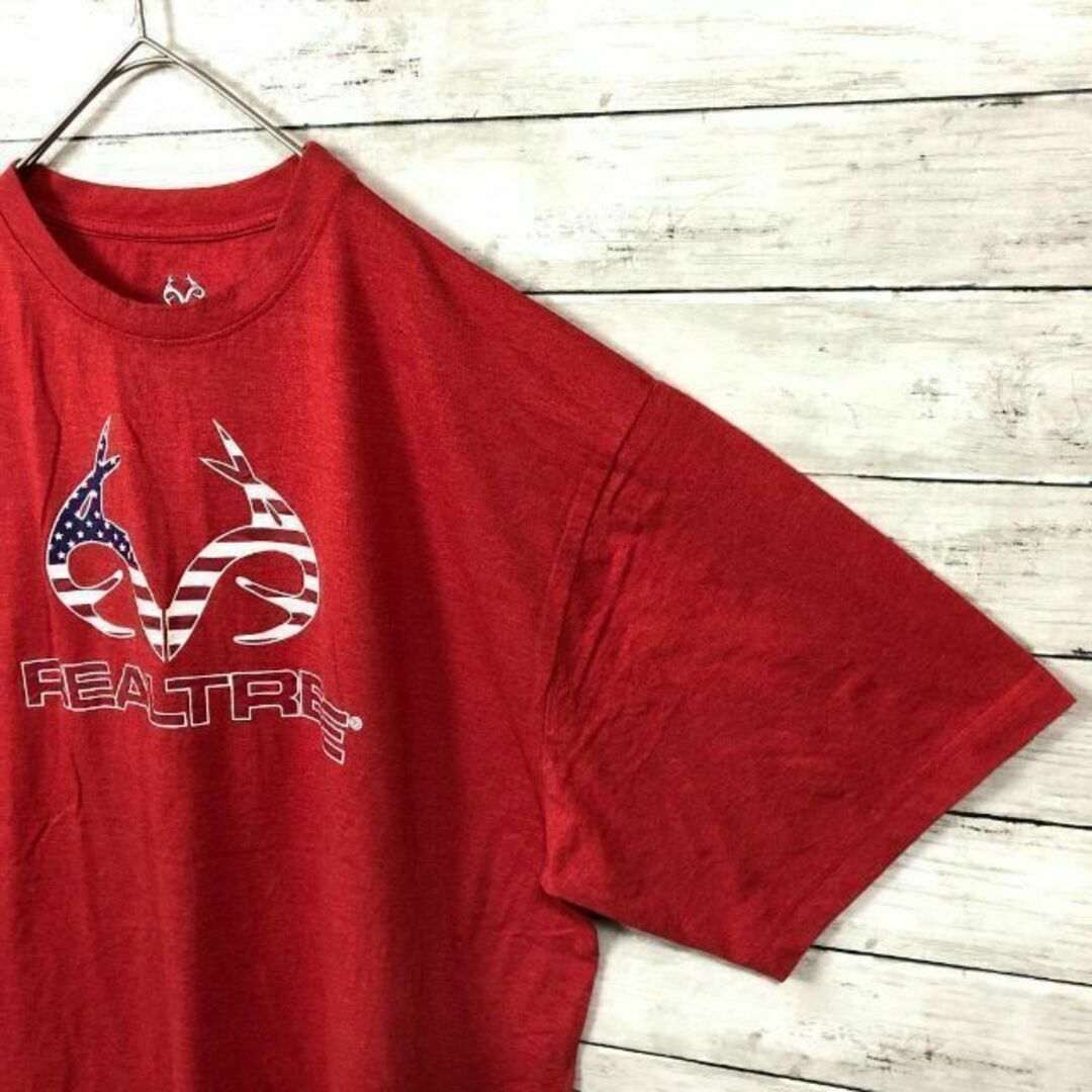 f20 US古着　REALTREE　半袖Tシャツ　フロントロゴ　アメリカ国旗 メンズのトップス(Tシャツ/カットソー(半袖/袖なし))の商品写真