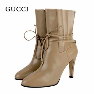 グッチ(Gucci)のグッチ GUCCI ブーツ ショートブーツ 靴 シューズ レザー ベージュ 未使用 リボン(ブーツ)