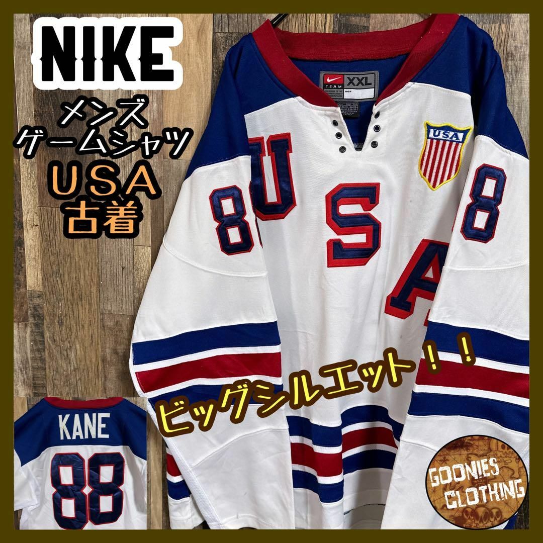 NIKE(ナイキ)のナイキ ゲームシャツ ホッケー USA ロゴ スウッシュ XXL ナンバー 古着 メンズのトップス(その他)の商品写真
