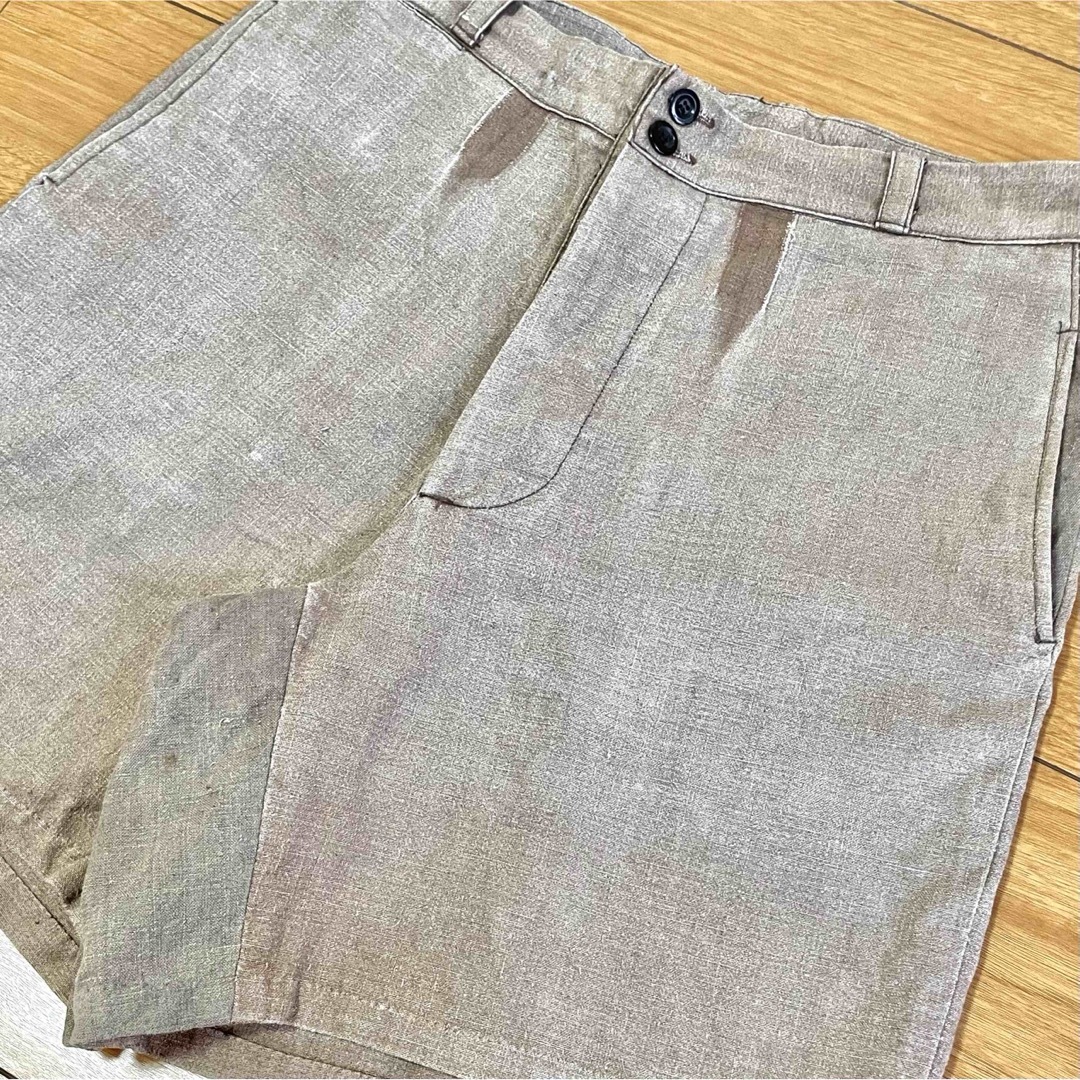 30's フランス ビンテージ リネン ハーフ パンツ 2トーン メンズのパンツ(ショートパンツ)の商品写真