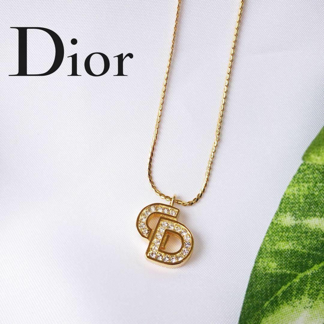 Christian Dior(クリスチャンディオール)の美品☆クリスチャンディオール ネックレス  ゴールド ラインストーン ロゴ  レディースのアクセサリー(ネックレス)の商品写真