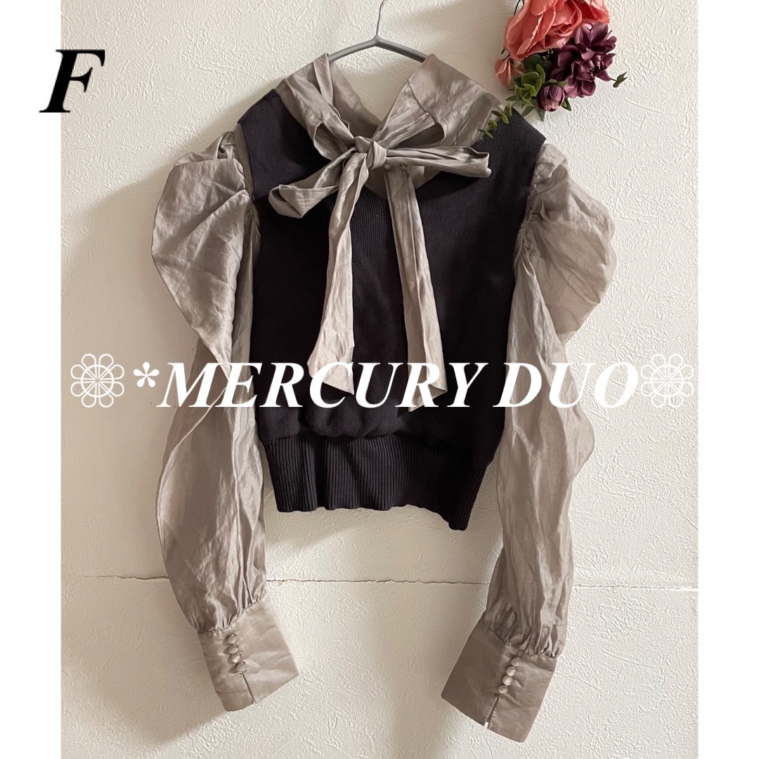 MERCURYDUO(マーキュリーデュオ)のMERCURY DUO 2WAYリボンパワショルドッキングニット レディースのトップス(シャツ/ブラウス(長袖/七分))の商品写真