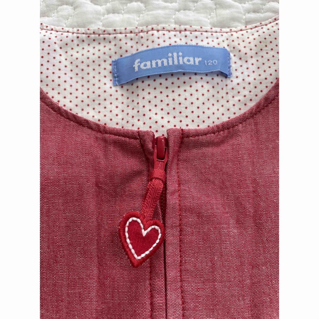 familiar(ファミリア)のファミリア ワンピース familiar 刺繍 赤  120 ジャンパースカート キッズ/ベビー/マタニティのキッズ服女の子用(90cm~)(ワンピース)の商品写真