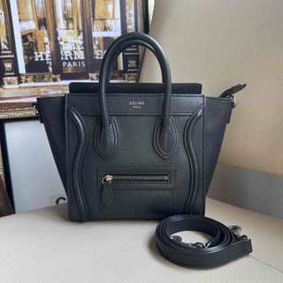 セリーヌ(celine)のCELINE ラゲージナノショッパー　ブラック　ドラムドカーフスキン　ショルダー(ショルダーバッグ)