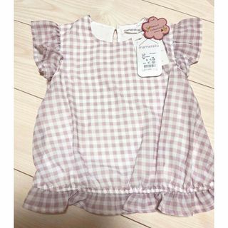 新品 ベビー 女の子 袖フリル トップス シャツ シフォンチェック 100cm(Tシャツ/カットソー)