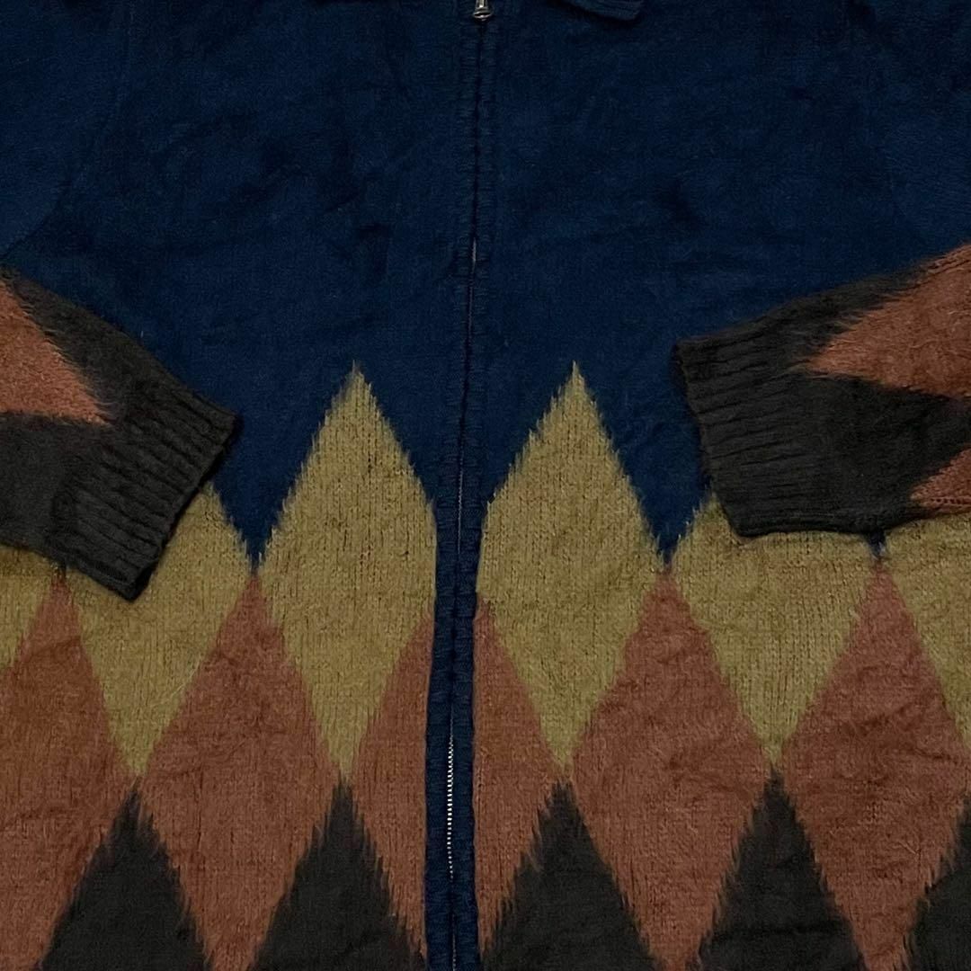ヴィンテージ　デザインニット　セーター　ジップアップ　襟付き　ネイビー　M メンズのトップス(ニット/セーター)の商品写真