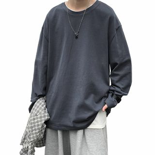 [HONOUR FASHION] tシャツ メンズ 長袖 綿100% 無地 大き(その他)