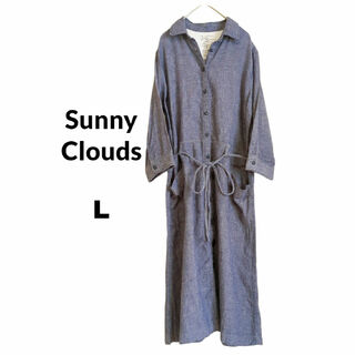 Sunny clouds（FELISSIMO） - サニークラウズ デニム シャツワンピース 七分袖 綿麻 羽織り L インディゴ