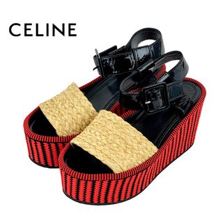 セリーヌ(celine)のセリーヌ CELINE サンダル 靴 シューズ ストロー パテント ブラック レッド ベージュ プラットフォーム ストラップ 厚底(サンダル)