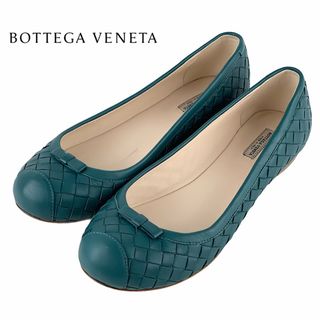 ボッテガヴェネタ(Bottega Veneta)のボッテガヴェネタ BOTTEGAVENETA フラットシューズ スリッポン 靴 シューズ レザー グリーン イントレチャート リボン(バレエシューズ)