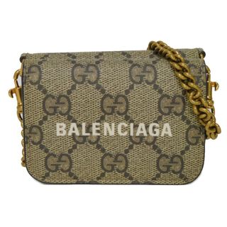 グッチ(Gucci)のGUCCI グッチ チェーン コンパクト ウォレット ザ ハッカー プロジェクト バレンシアガ ロゴ チェーンショルダー コンパクトウォレット GGキャンバス ベージュ 三つ折り財布 681705 UQOAT 8969(財布)