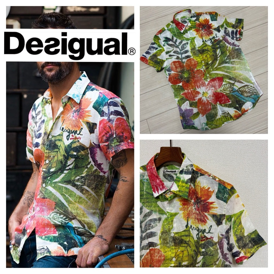 DESIGUAL(デシグアル)の美品■Desigual■麻 リネン 花柄 ボタニカル フローラル 刺繍 シャツ メンズのトップス(シャツ)の商品写真