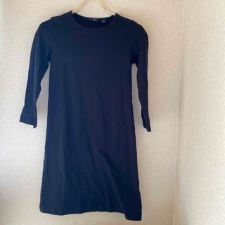 ユニクロ(UNIQLO)のユニクロ UNIQLO ＋J プラスJ ワンピース 七分袖 黒 ブラック S(ひざ丈ワンピース)