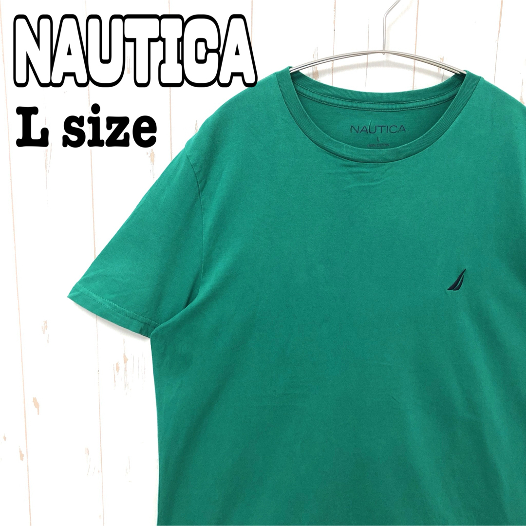 NAUTICA(ノーティカ)のNAUTICA ノーティカ Tシャツ 半袖 刺繍ロゴ ワンポイント 緑 L 古着 メンズのトップス(Tシャツ/カットソー(半袖/袖なし))の商品写真