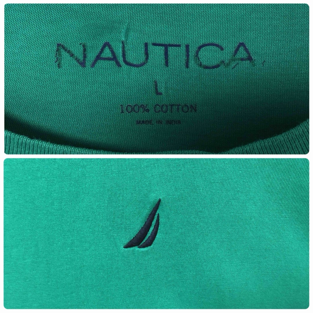 NAUTICA(ノーティカ)のNAUTICA ノーティカ Tシャツ 半袖 刺繍ロゴ ワンポイント 緑 L 古着 メンズのトップス(Tシャツ/カットソー(半袖/袖なし))の商品写真