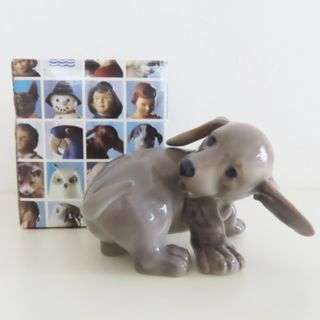 ROYAL COPENHAGEN - K03 美品 ROYAL COPENHAGEN ロイヤルコペンハーゲン フィギュリン ダックスフンド 子犬 陶器 置物 箱付き