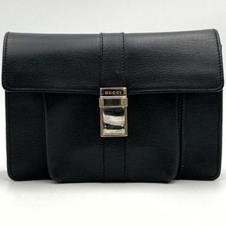 グッチ(Gucci)のGUCCI グッチ 018 1434 セカンドバッグ クラッチバッグ ブラック 黒 レザー シルバー金具 メンズ レディース ウィメンズ ファッション【中古】(その他)