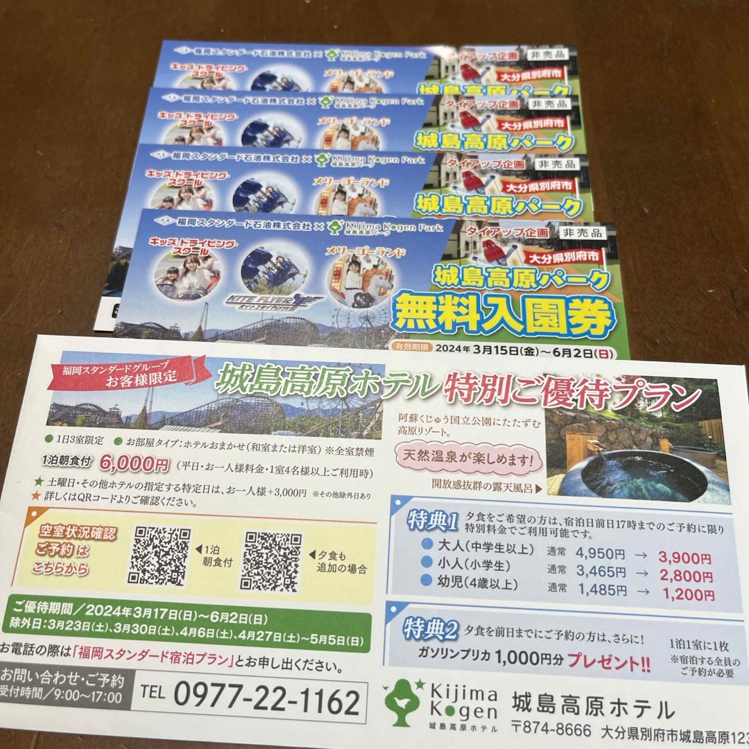 城島高原パーク　無料入園券4枚 チケットの施設利用券(遊園地/テーマパーク)の商品写真