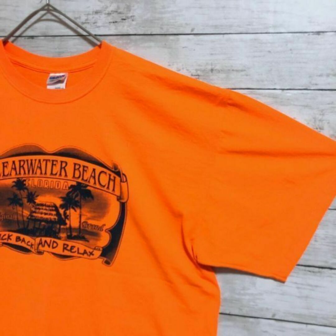 GILDAN(ギルタン)のf82 US古着　半袖Tシャツ　CLEARWATER BAECH　ヤシの木　海 メンズのトップス(Tシャツ/カットソー(半袖/袖なし))の商品写真