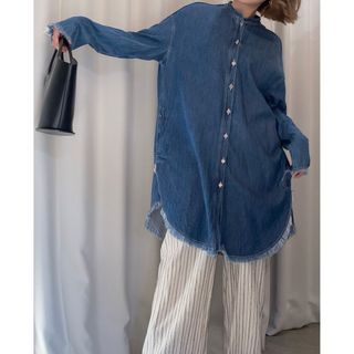 アクネストゥディオズ(Acne Studios)のAcne studios デニムシャツ フリンジ チュニック ワンピース(シャツ/ブラウス(長袖/七分))