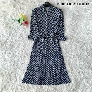 BURBERRY - 【美品】バーバリーロンドン ロング丈 ワンピース シルク100% ネイビー M