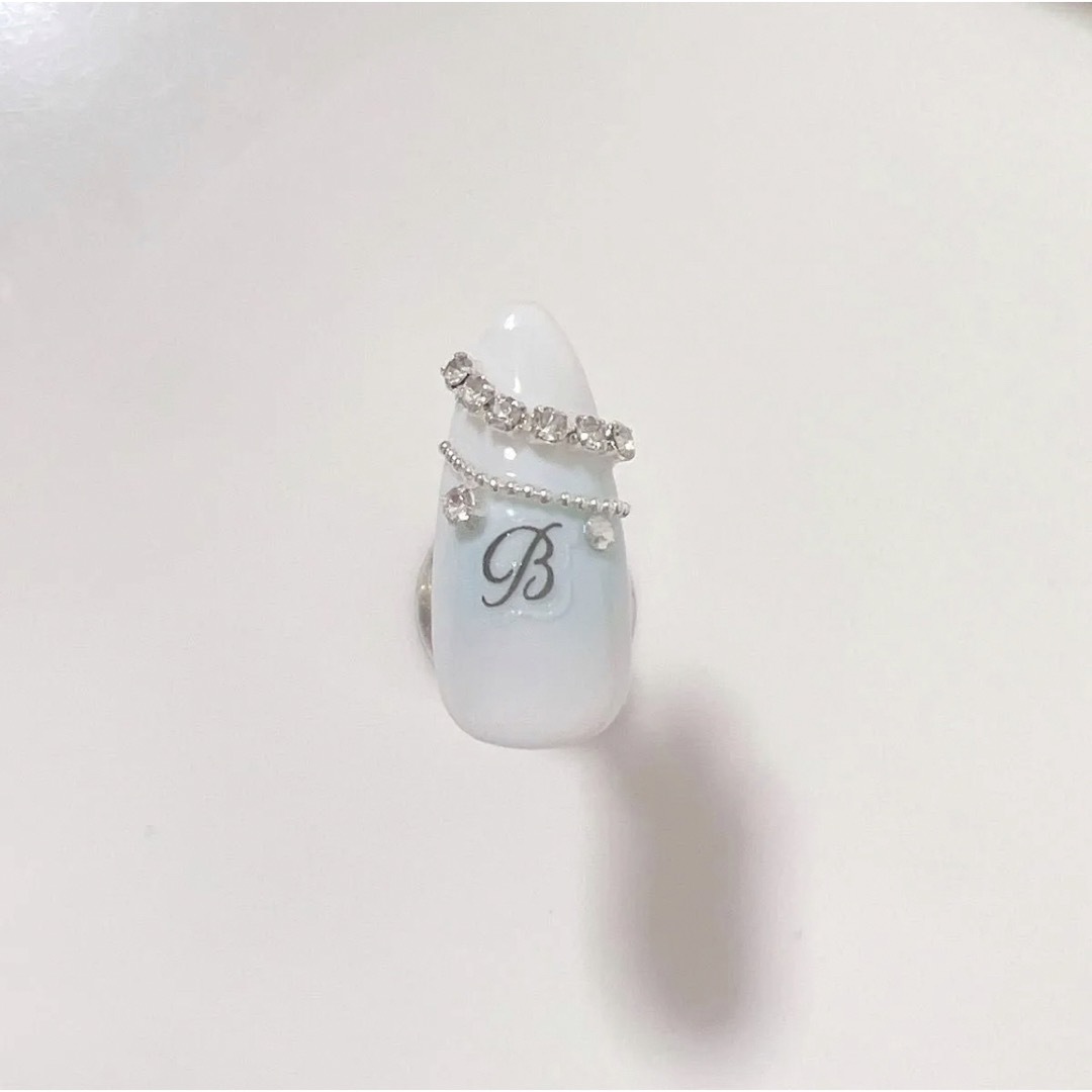 ネイルチップ  フレンチガーリー　量産型　韓国　リング　指輪 ハンドメイドのアクセサリー(ネイルチップ)の商品写真