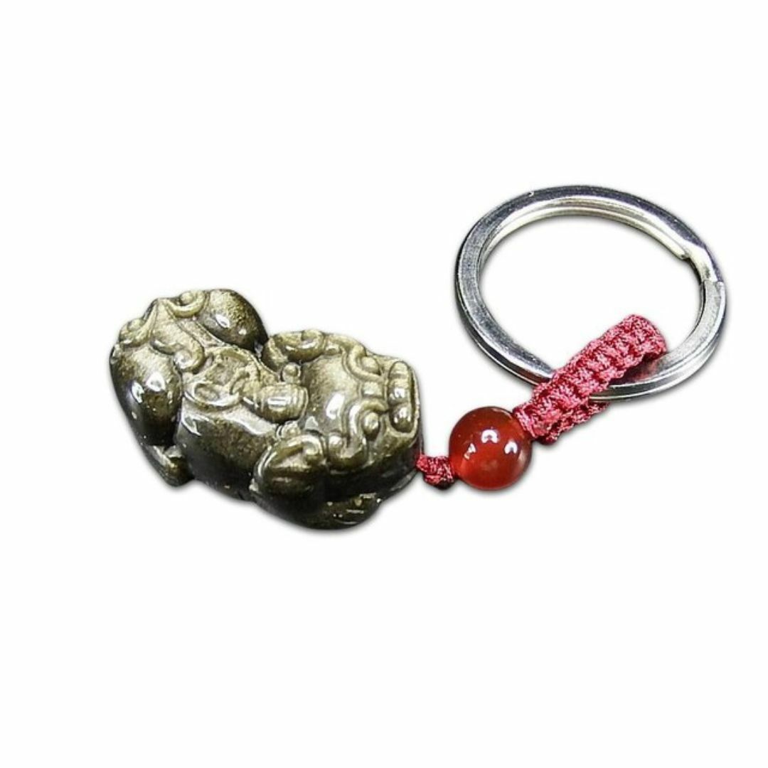 蓄財運天然石色合い良好ゴールドオブシディアンヒキュウ彫りキーホルダープライム メンズのファッション小物(キーホルダー)の商品写真
