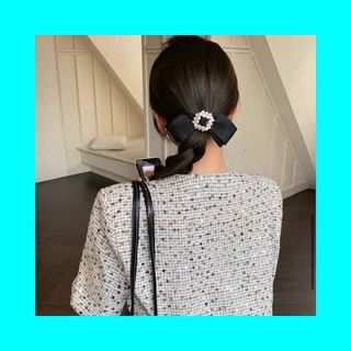 黒色　黒　ヘアクリップ　ヘアアクセサリー　リボン　シンプル　きれいめ(バレッタ/ヘアクリップ)