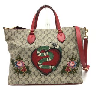 グッチ(Gucci)のグッチ GUCCI ハート スネーク  蛇 433705 GGスプリーム リミテッドエディショ 2WAYバッグ ショルダーバッグ 斜め掛け トートバッグ GGスプリームキャンバス ブラウン×レッド(トートバッグ)