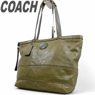 コーチ(COACH)のコーチ ハンドバッグ トートバッグ 肩掛け モスグリーン カーキ エナメル 鞄(トートバッグ)